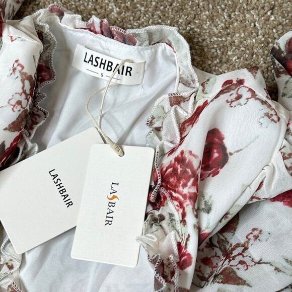 Lashbair V Neck Summer Dress A-line Print Ruffle Long Sleeve NEW floral SZ SM - Picture 5 of 9